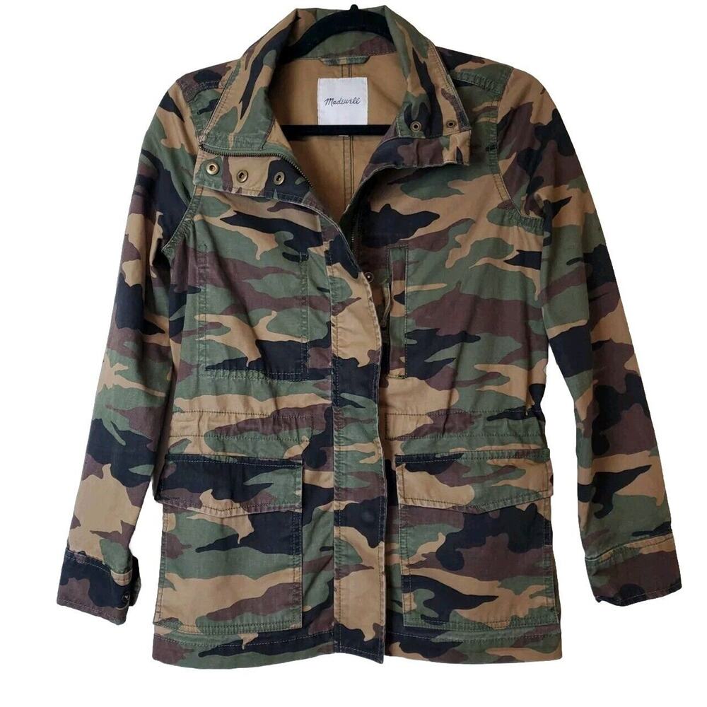 Madewell Xs Olive Green Utility Cargo Jacket Military Oversized Camo Camouflage